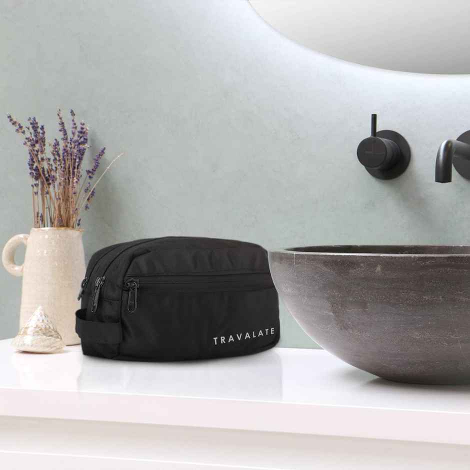 TRAVALATE Polyester Multipurpose Double Compartment Toiletry Kit Bag | Black