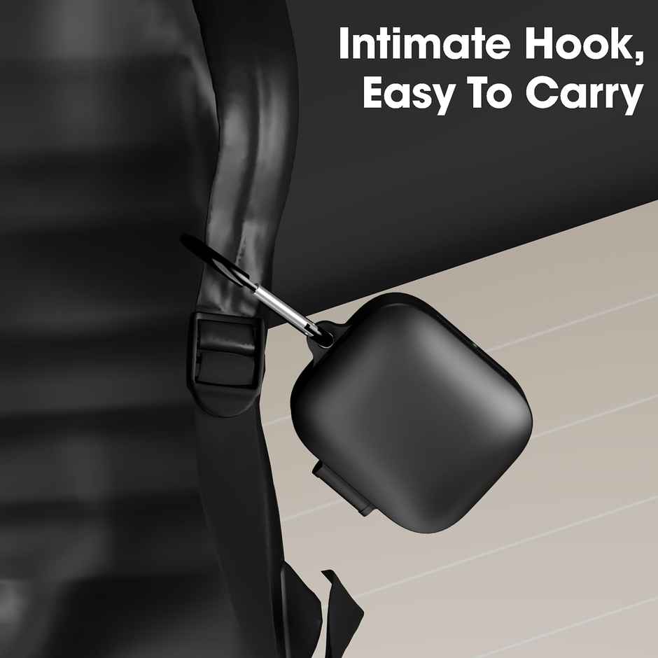 Sounce Silicone Case Cover for OnePlus Buds 3 | Shock-Absorbing With Keychain | LED Visible | Black