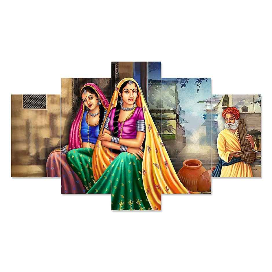 Perpetual Rajasthani Lady Painting for Wall Decoration - Set of 5 |75 cm x 43 cm