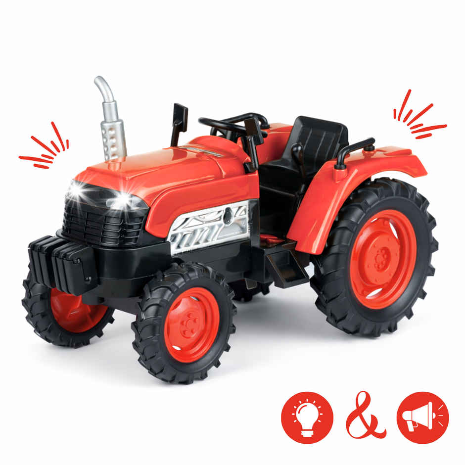 Race n Roll Light & Sound Farm Tractor Adventure Toy Pull back Action Vehicle Red