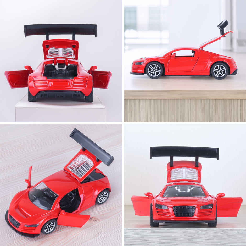 Race n Roll Premium Die-Cast Car | 3-Way Opening | Pull-Back Action | Aud Red