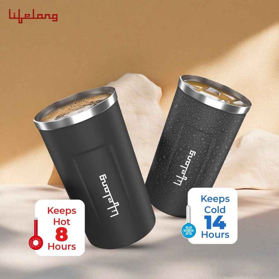 Lifelong Insulated Mug,Vacuum Insulated Temperature | 8 Hours Hot and 14 Hours Cold, 510 ml | Black