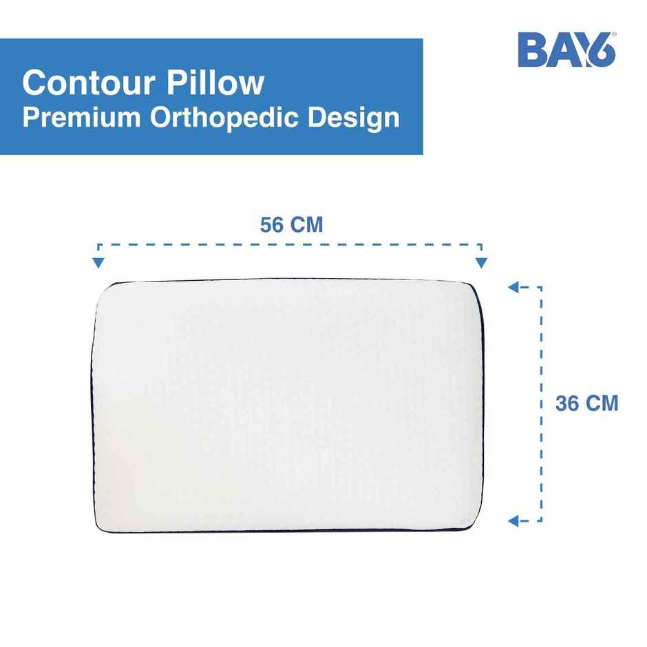 BAY6 Memory Foam Pillow - Premium Rectangle, White & Blue (56 X 36 cm)