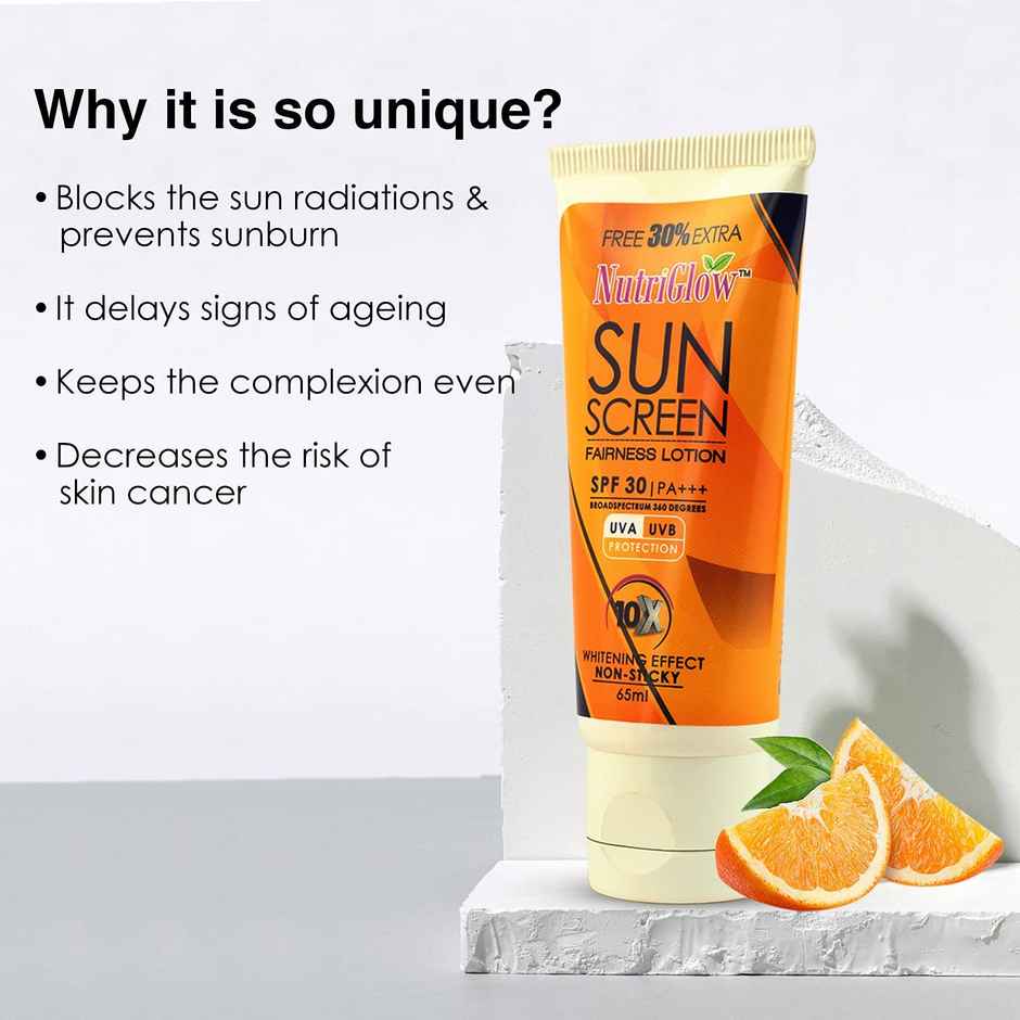 NutriGlow Sunscreen Fairness Lotion SPF 30 & PA+++ | Non Greasy & Water Resistant | Broad Spectrum