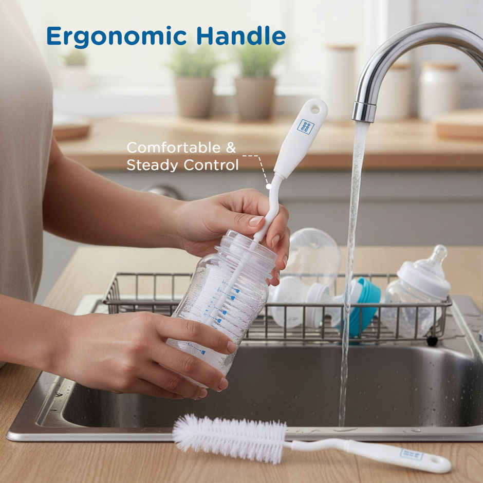 Mee Mee Bottle and Nipple Cleaning Brush | 360-degree Rotary Handle | White
