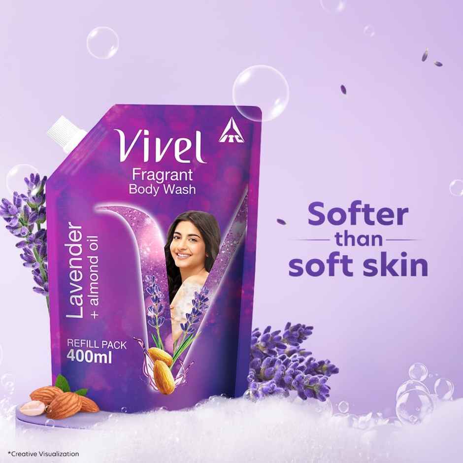 Vivel Body Wash Lavender & Almond Oil Shower Creme Liquid Refill Pouch