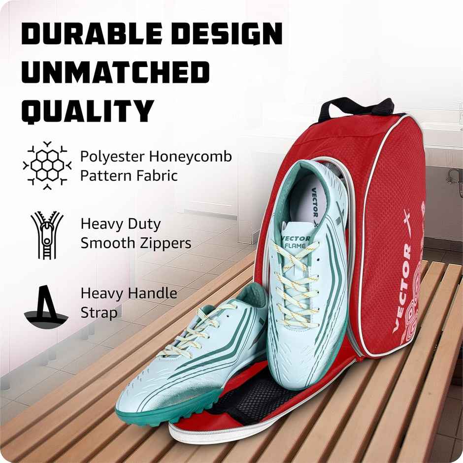 Vector X Shoe Kit Bag For Men & Women | Heavy-Duty Material | Strong Zipper | Red-White