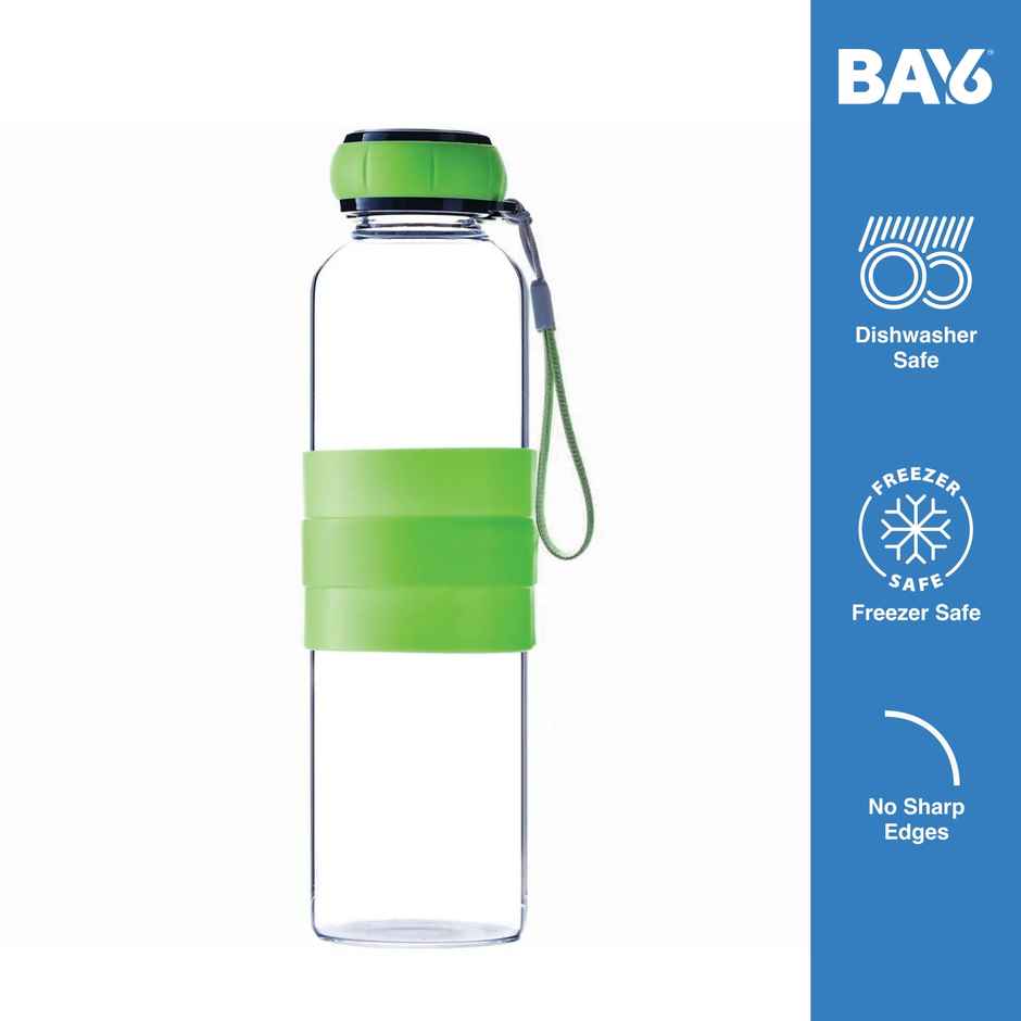 BAY6 Premium Imported Borosilicate Glass Bottle with Silicone Sleeves - 550 ml