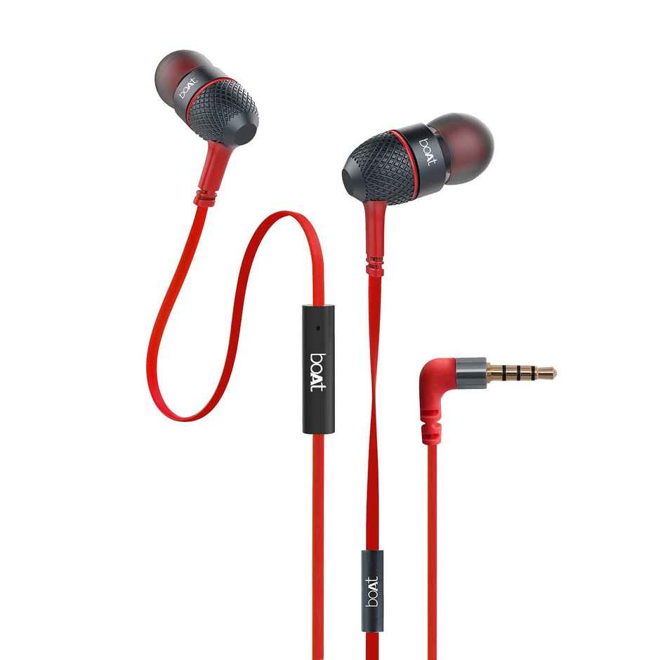 boAt Bassheads 225 in-Ear Wired Headphones with Mic, 3.5mm Audio Jack - Red