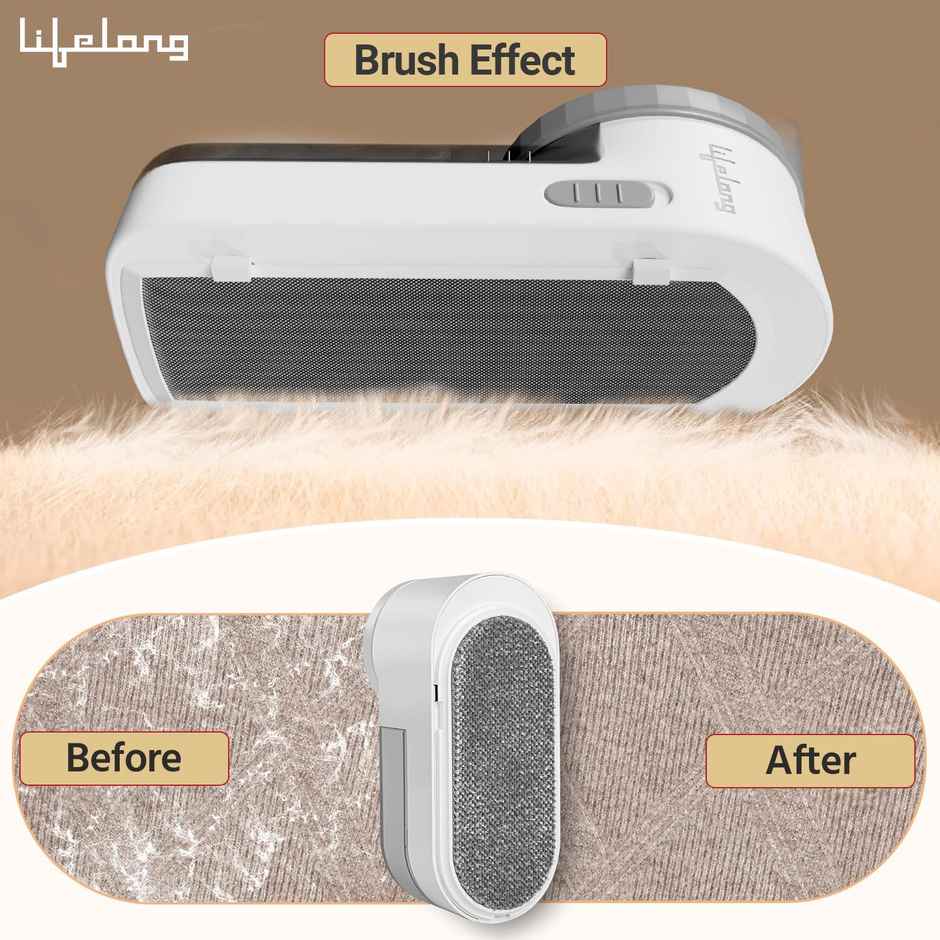 Lifelong LLELR18 (12W)  2-in-1 Lint Remover for Clothes with Brush, Fabric Shaver for Woollen Sweaters, Cotton Clothes, Sofa - Dust & Pet Hair Remover from Clothes - 2 Metre USB - Use with 5V-1A Adapter - Grey