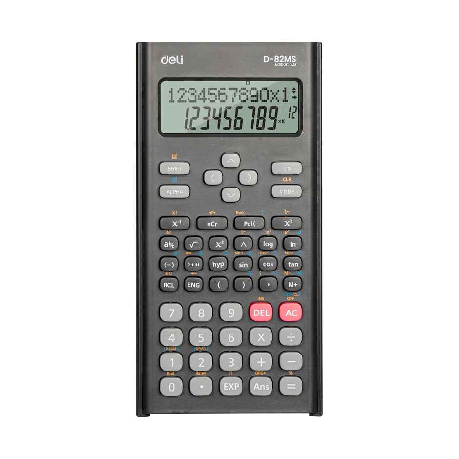Deli D82-MS 2.0 Scientific Calculator | 12 Digits, 240 Functions & 2 Line LED Display (Black)