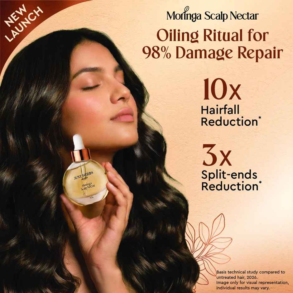 Justherbs Moringa Scalp Nectar Hair Oil | 99% Active Oil Infused | For Men & Women