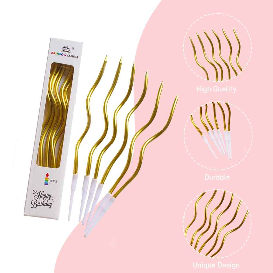 Party Propz Spiral Metallic Golden Cake Candles By Party Propz