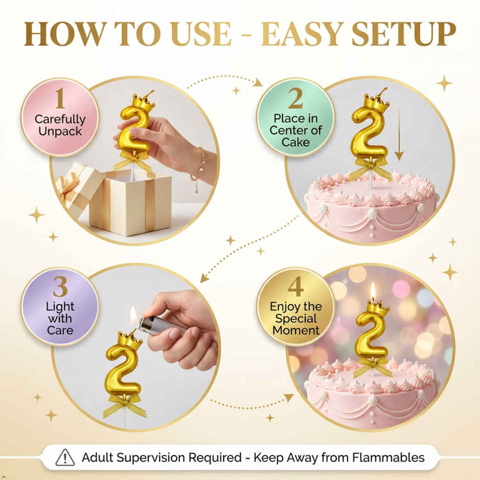 BeyondLuv Candles for Kids Birthday Party 2 Number Golden Candle With Crown