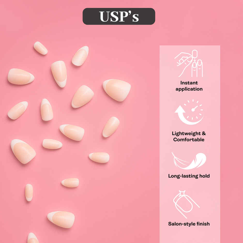 ENN Beauty Insta Nails Reusable UV Coated Press On Kit Soft French Medium Almond