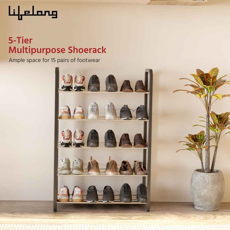 Lifelong Shoe Rack for Home | 5-Tier | Ideal for 15 Shoe Pairs | Space Saving | Chrome Finish