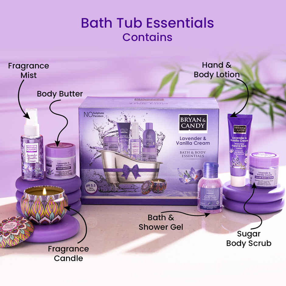 Bryan & Candy Lavender & Vanilla Cream Bath Tub Essentials Gift Set