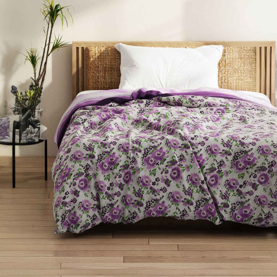 Kopa Super Soft Microfiber Comforter 1pc Single Size Floral Grey/Purple Classic Cotton Feel