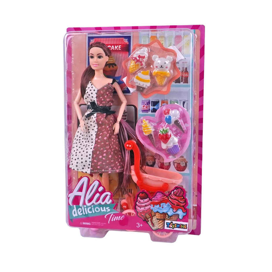Toyshine Alia Doll With Ice Cream Pretend Play Set For Age 3+ Fun Roll Play Toy Set - Brown
