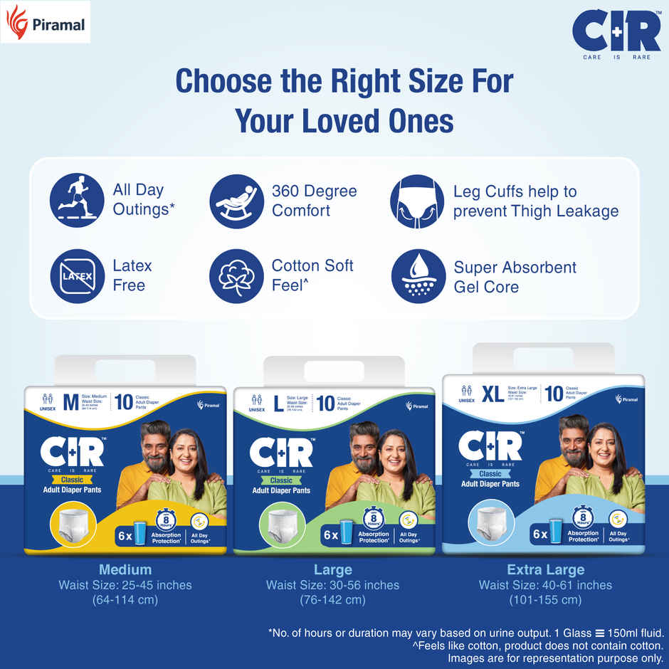 CIR Classic Adult Diaper Pants Style 8 Hr Absorption Protection Odour Control Cotton Soft Feel | XL