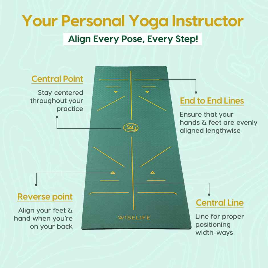 Wiselife Tru Body Alignment Yoga Mat + Sleek Yoga Strap-Green