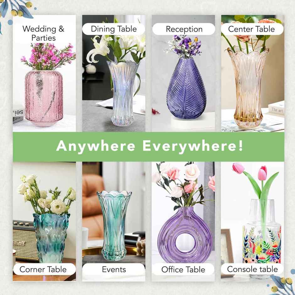 Ekhasa Crystal Clear Glass Vase Flower Pot For Home Decoration | Center Table Decorative Items