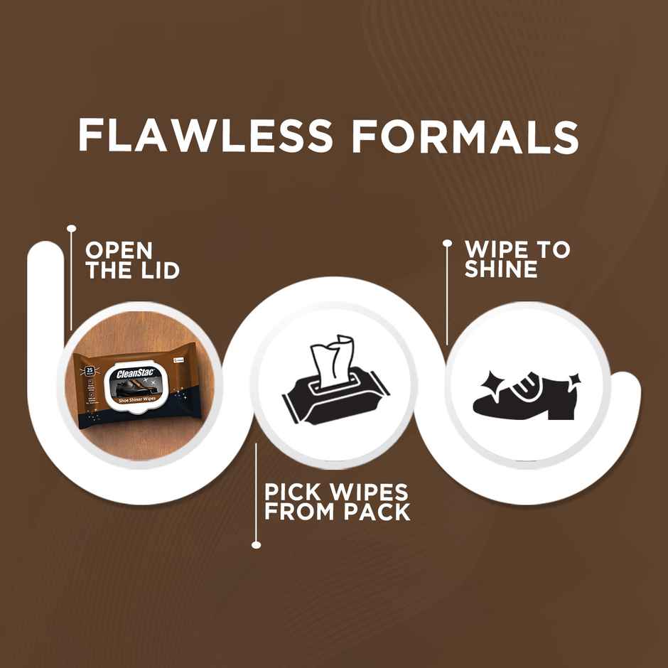 Cleanstac Formal Shoe Shiner Wipes | Instant Shine For Leather | 25 Pulls Per Pack
