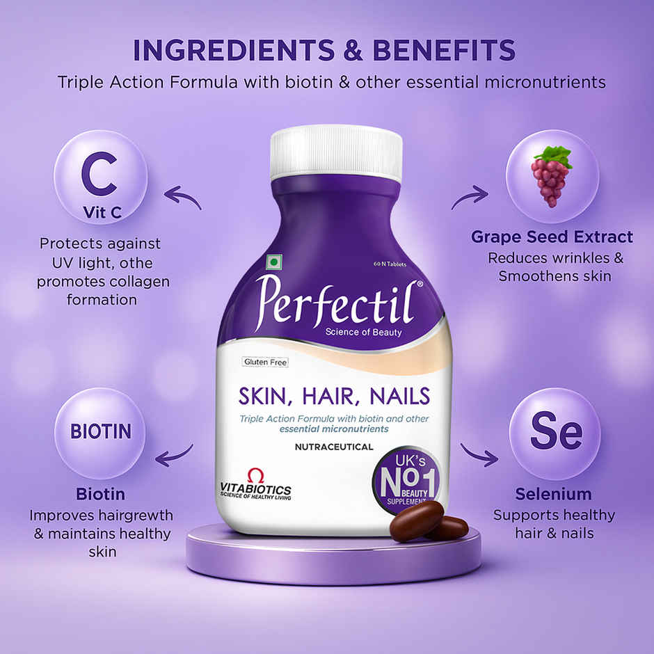 Perfectil Triple Active Tablets with Biotin Hair, Skin and Nail Support Supplement