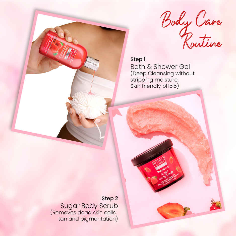 Bryan & Candy Strawberry Bath Tub Kit Gift Set | Complete Home Spa Experience | Pack Of 4