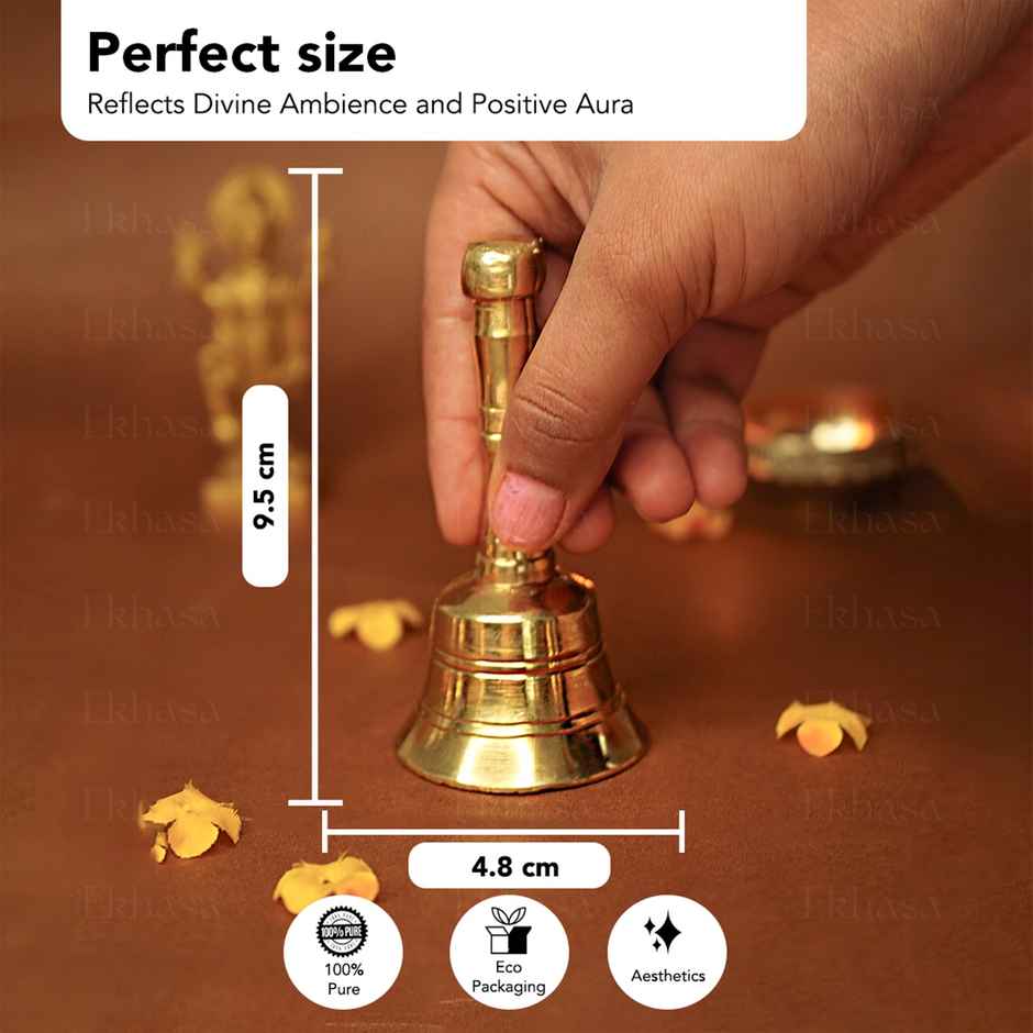 Ekhasa Pure Brass Gol Ghanti For Pooja | Handcrafted Pooja Bell For Mandir | Pooja Ghanti For Home