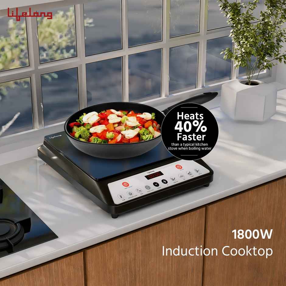 Lifelong LLIC101 1800 W Induction Cooktop With Surge Protection, 7 Preset Indian Menu Options, Auto Shut Off&Temperature Control with Voltage Protection - Black