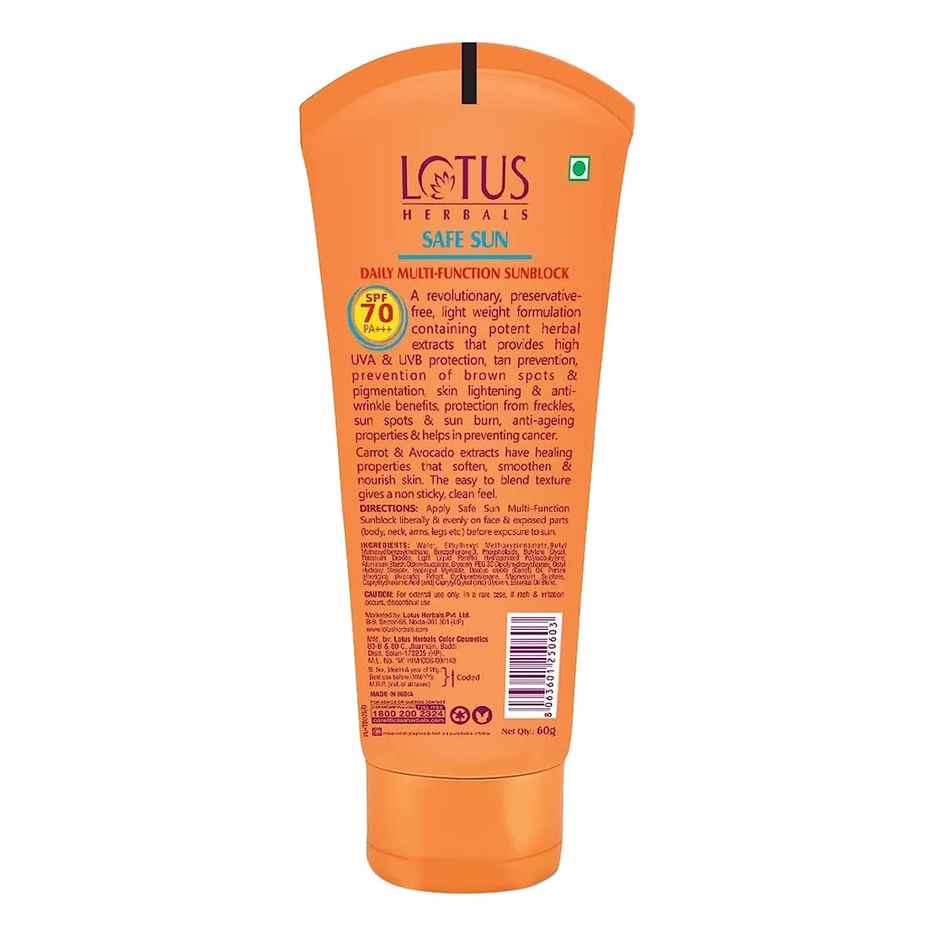 Lotus Herbals Safe Sun Sunscreen - Daily Multi-Function Sunblock SPF 70 PA+++