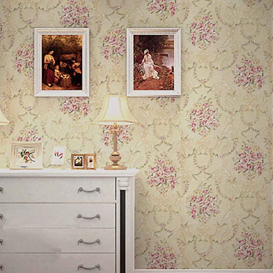 Wollzo Golden Floral Wallpaper Self Adhesive Peel and Stick Wall Decor 45 x 500 cm