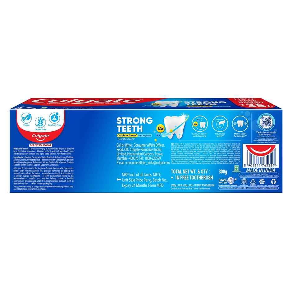 Colgate Strong Teeth Anticavity Toothpaste (With Free Toothbrush) Combo