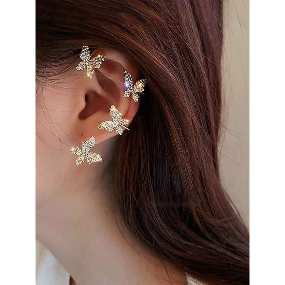 Shining Diva Fashion Stylish 2 Pcs Combo Clip on Ear Cuff Earrings for Women and Girls | 15590er