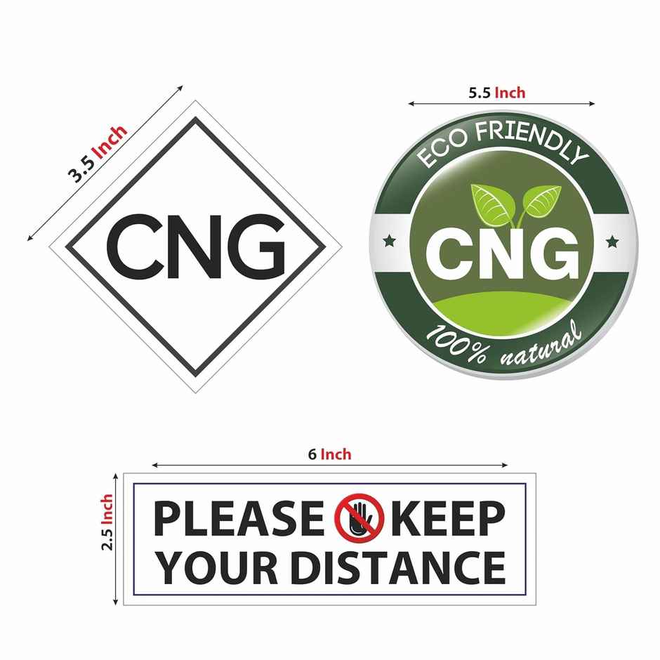 TiyuTrendzz 6 Pcs Combo Self Adhesive Stickers for Car - 2 CNG | 2 Green Fuel Lid