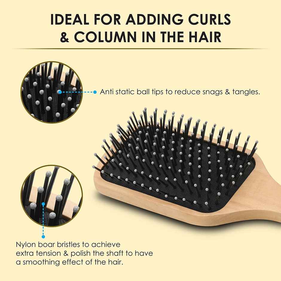 Bronson Professional Paddle Hair Brush Wooden With Strong & Flexible Nylon Bristles