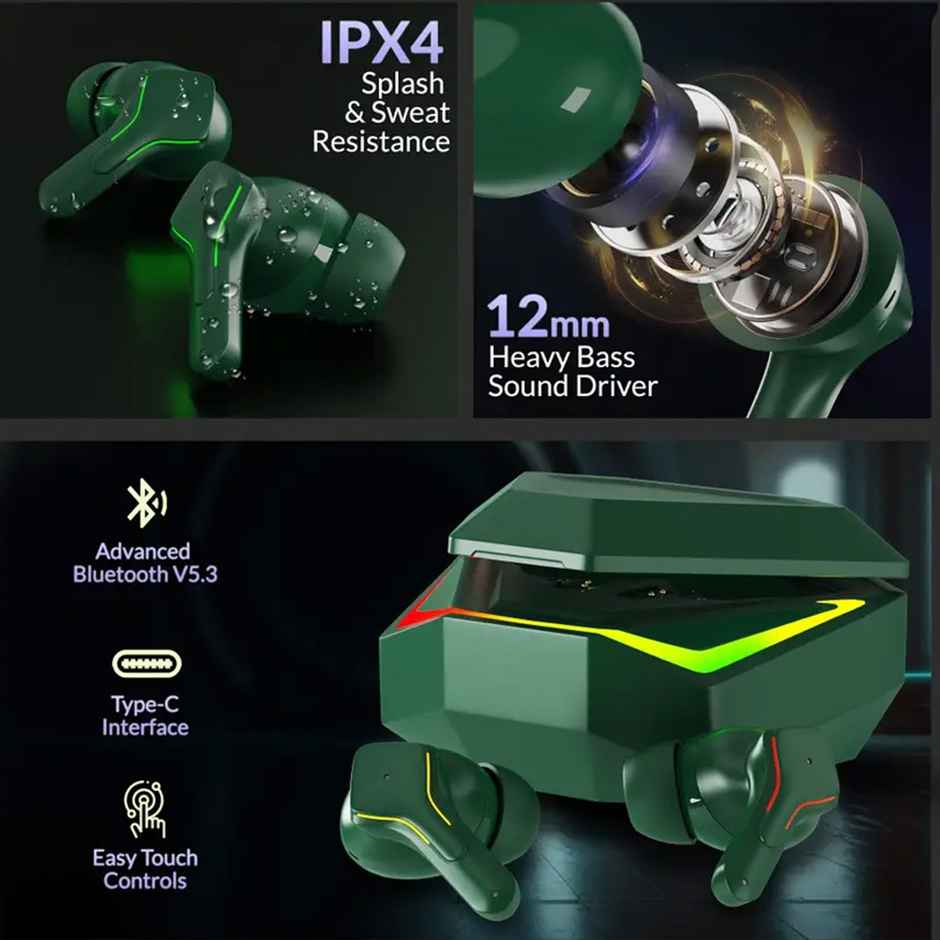 Aroma NB138 Bound - 60 Hours Playback | TWS | ANC with 32dB Noise Cancellation | Green