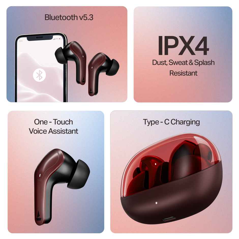 boAt Airdopes Plus 311, Glass Design, ENx Tech, Fast Charge, 50H Battery,TWS Ear Buds | Crimson Red