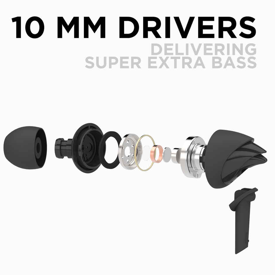 boAt BassHeads 100 Wired Earphones with Hawk Inspired Design, Super Extra Bass & Mic (Bold Black)