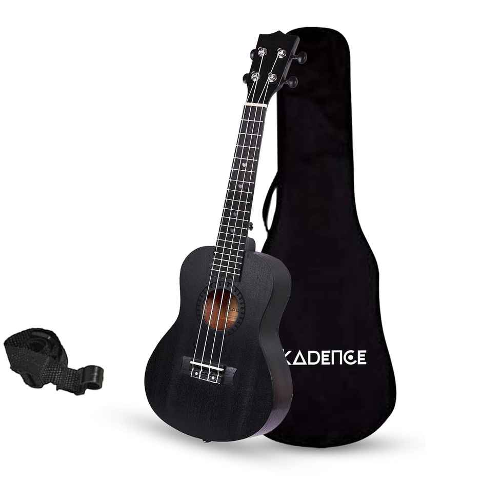 Kadence Concert Ukulele 23 Inch - Fluorocarbon Strings | Matte Finish | Strap & Bag | Black
