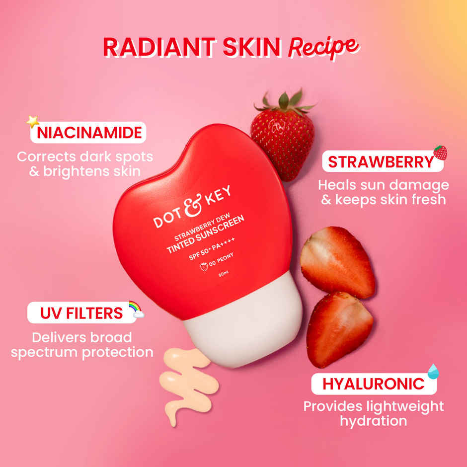 Dot & Key Strawberry Dew Tinted Sunscreen | In-Vivo Tested SPF 50+ PA++++ | 00 Peony