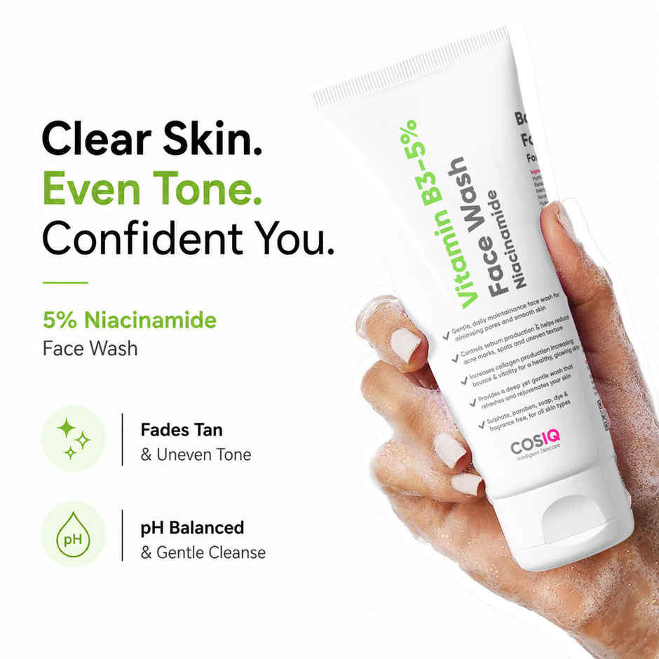 CosIQ 5% Niacinamide Daily Gentle Face Wash | Fades Dark Spots & Breakout | Dermatologically Tested