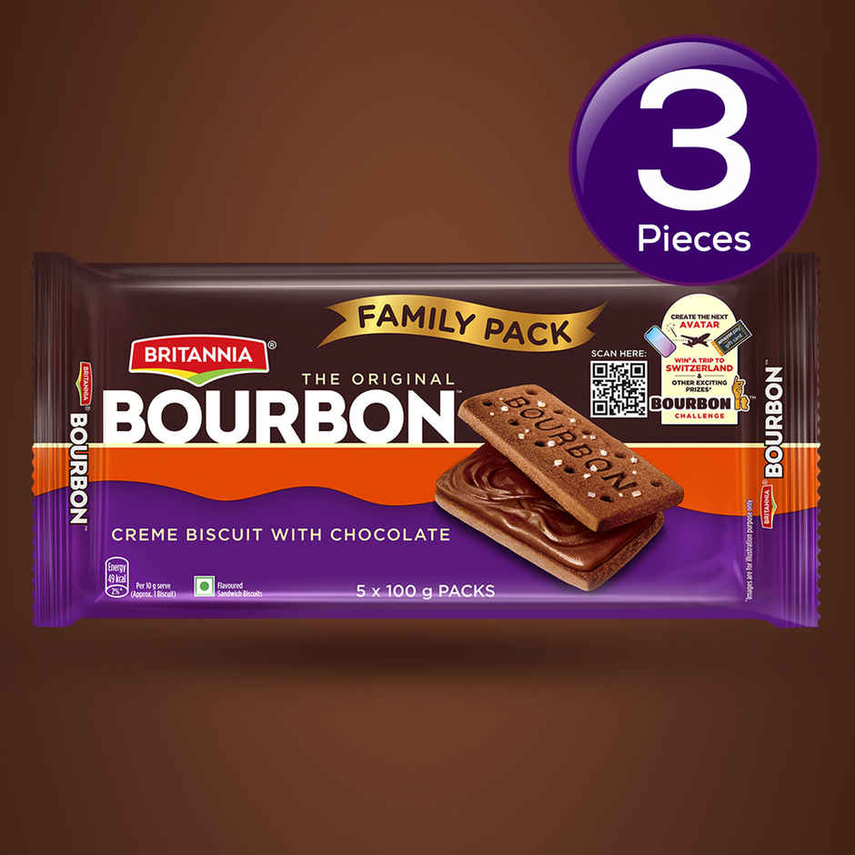 Britannia The Original Bourbon Chocolate Cream Biscuits  | Buy 4 Get 1 Free Combo