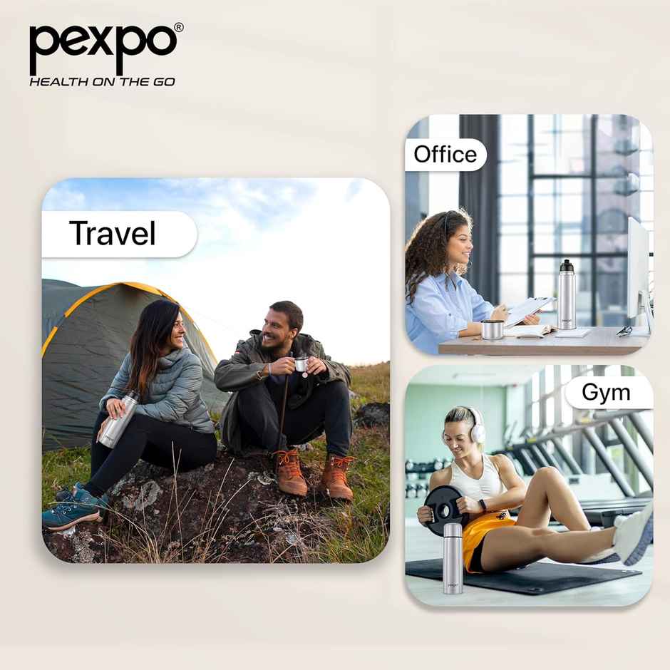 Pexpo Thermosteel Flip Lid Flask Flamingo | 1 L | Silver