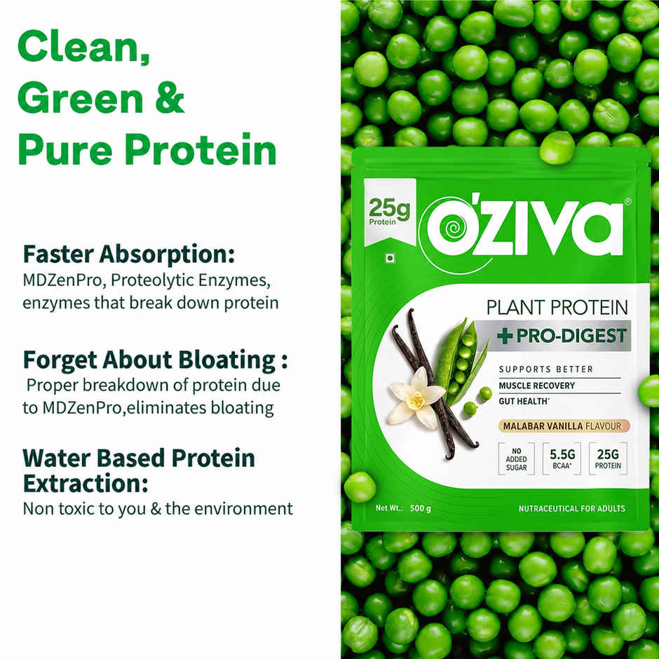 Oziva Bioactive Plant Protein Powder , 25g Protein | 5.5g Bcaa | Sugar Free - Malabar Vanilla