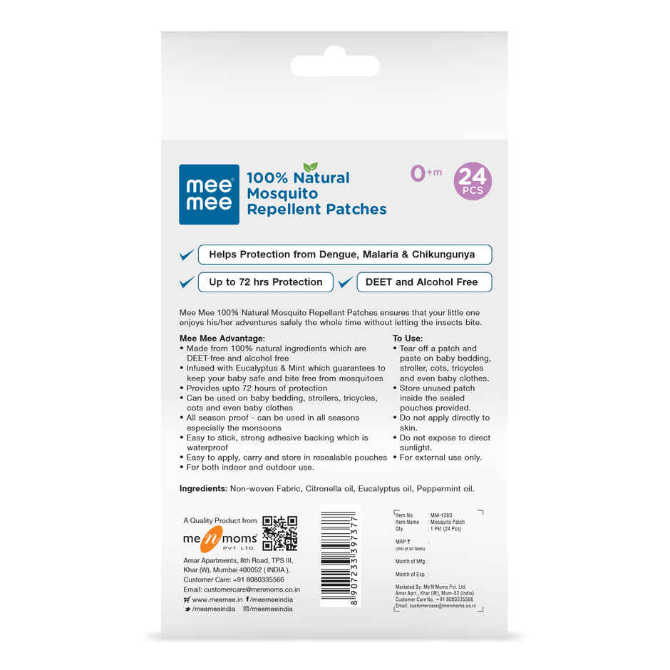 Mee Mee 100% Natural Mosquito Repellent Patches With 16 Hour Protection