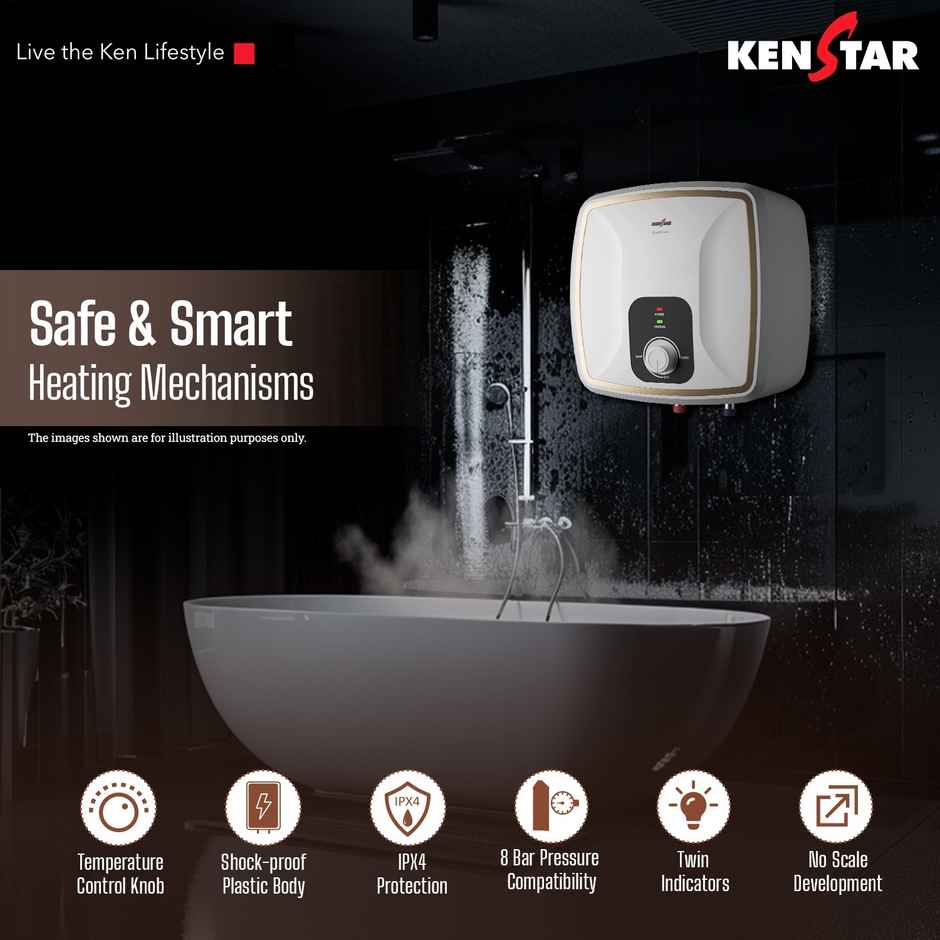 Kenstar QUANTUM 15 L 5 Star Rated Square Storage Water Heater with Glassline Coated Tank,2000W