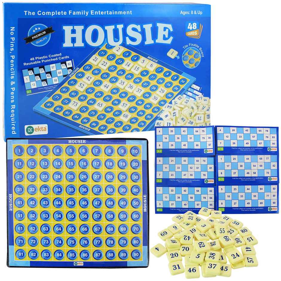Ekta Housie Deluxe Educational Board Game with 48 Reusable Card & Fixable Tile,Family Game|8+ Year