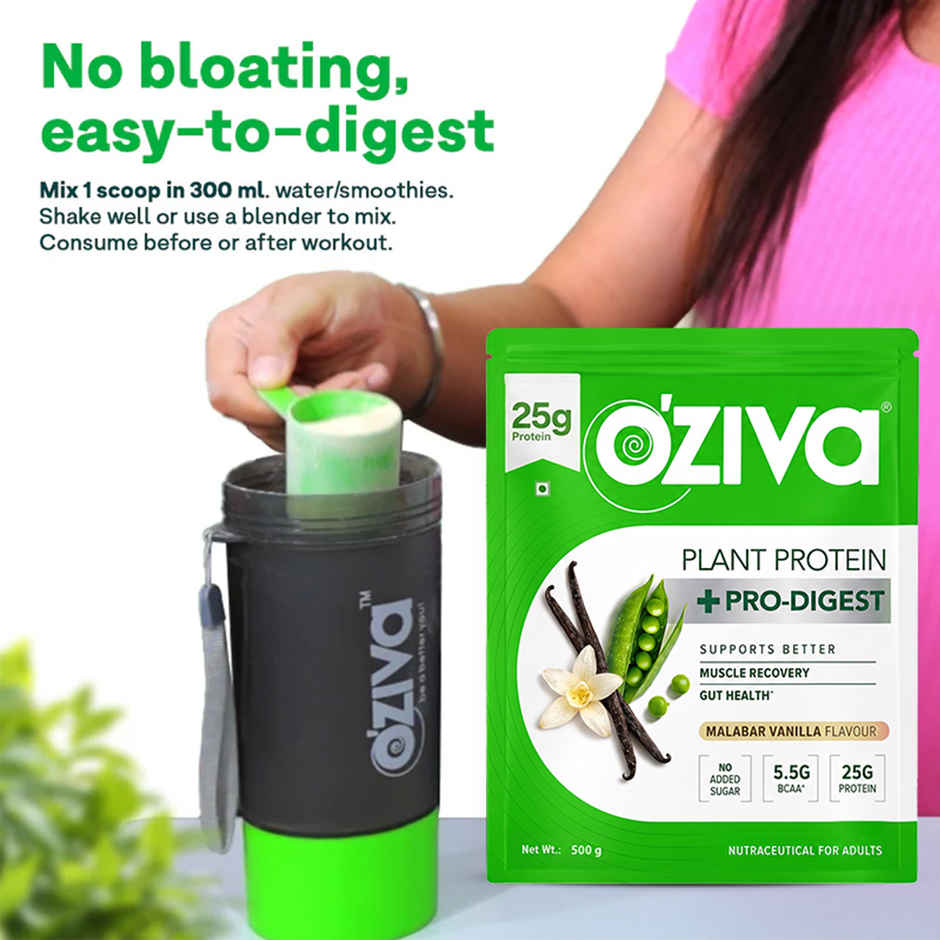 Oziva Bioactive Plant Protein Powder , 25g Protein | 5.5g Bcaa | Sugar Free - Malabar Vanilla